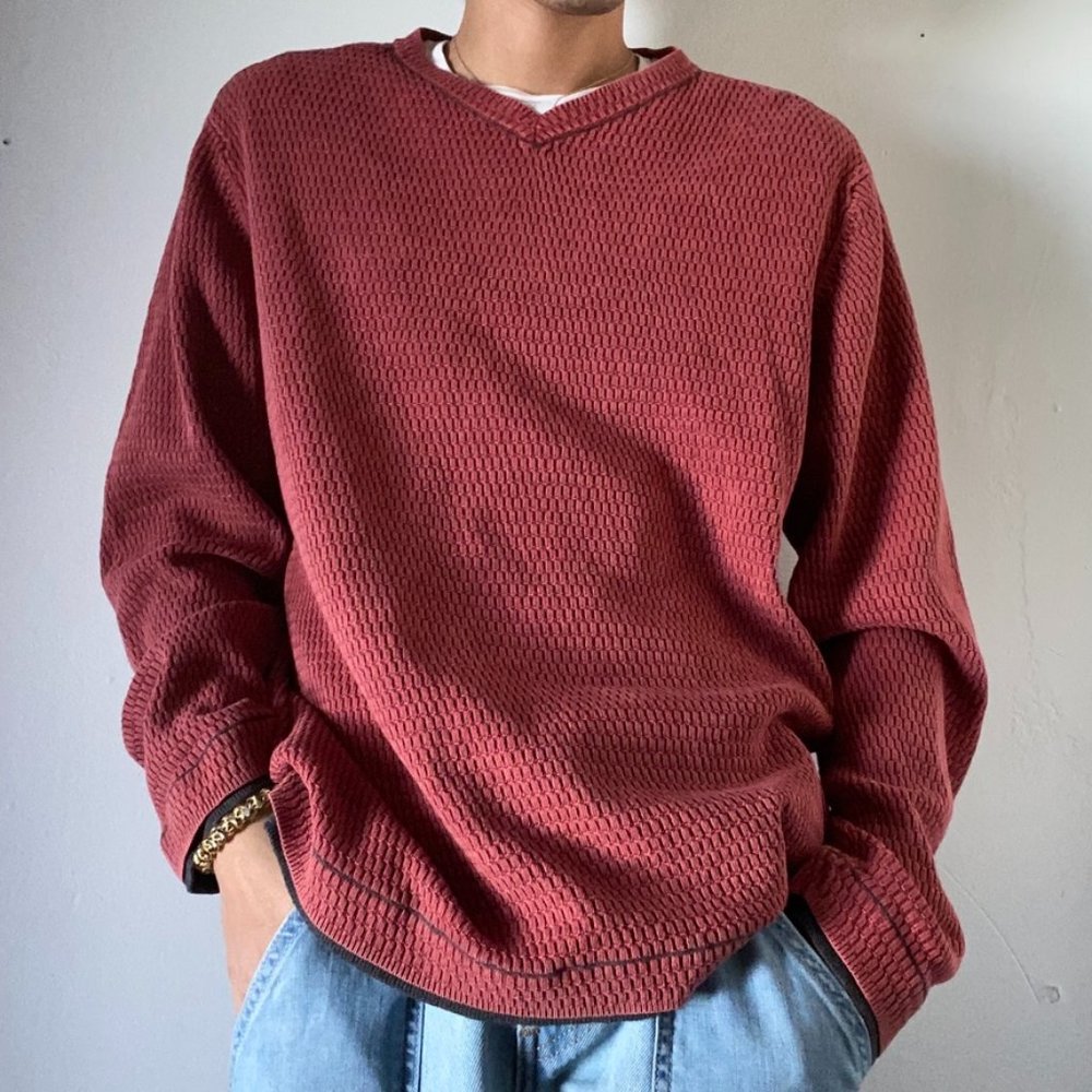 Brick Red Textured Sweater.